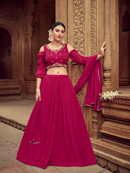 Anaita Magenta Georgette Lehenga Choli With Hand Work
