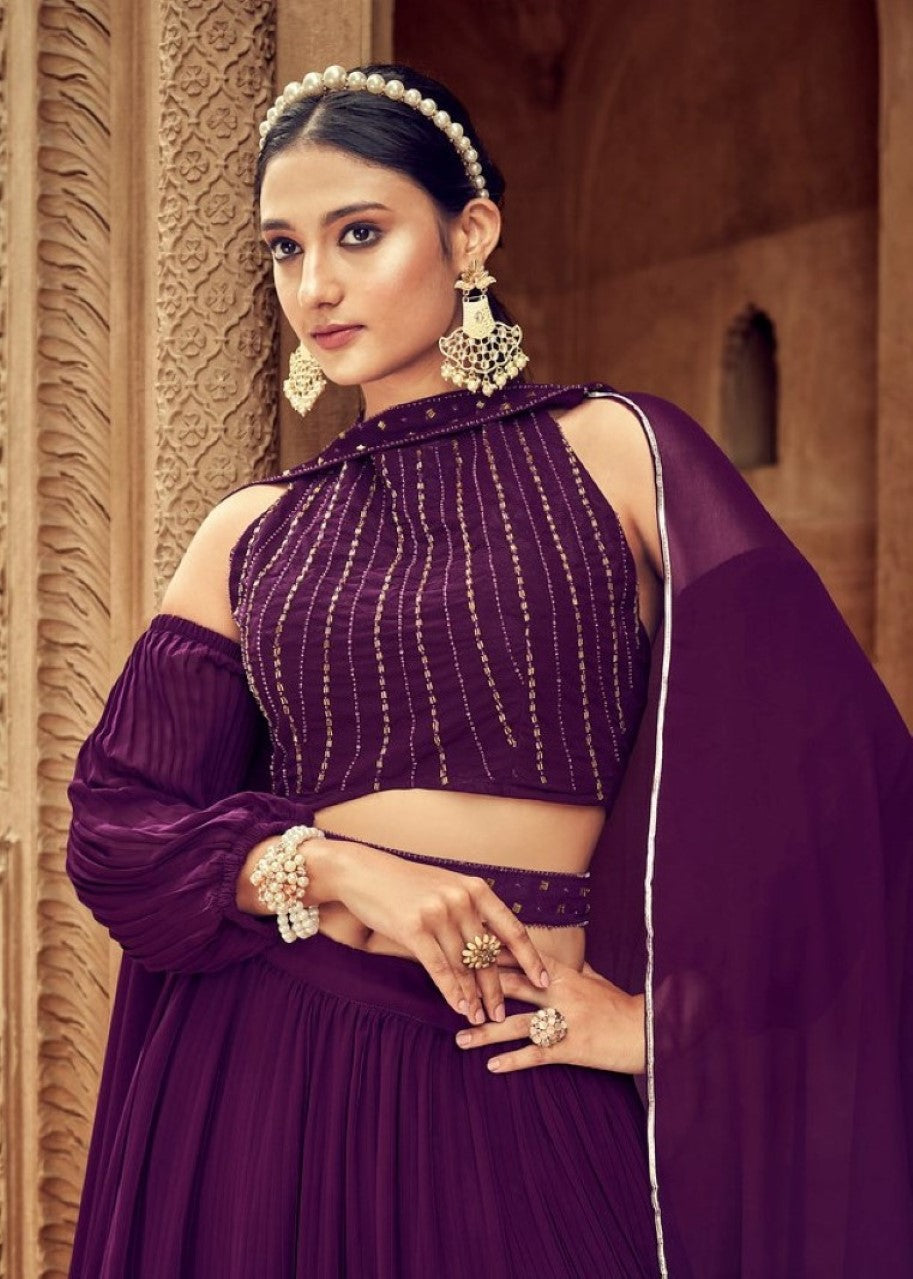 Anaita Purple Georgette Lehenga Choli With Hand Work