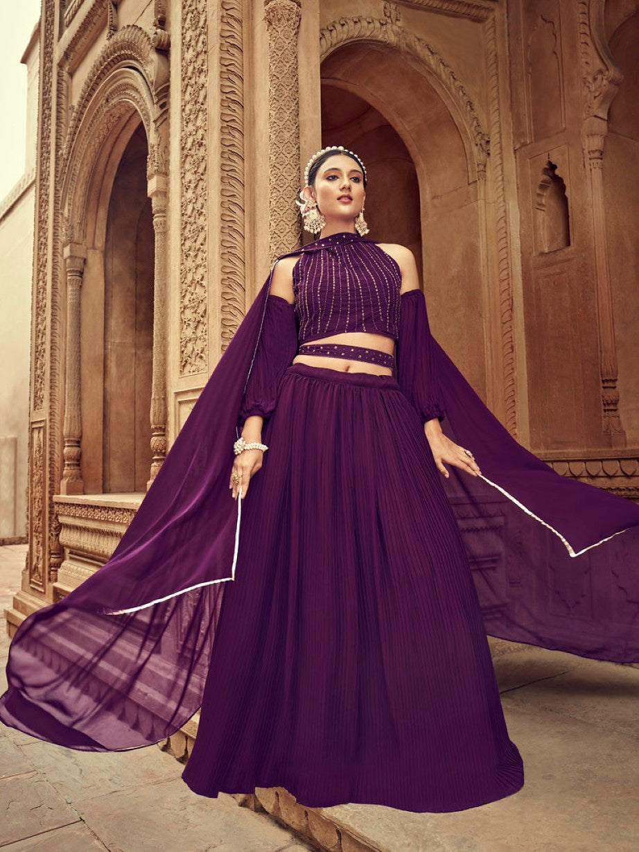Anaita Purple Georgette Lehenga Choli With Hand Work