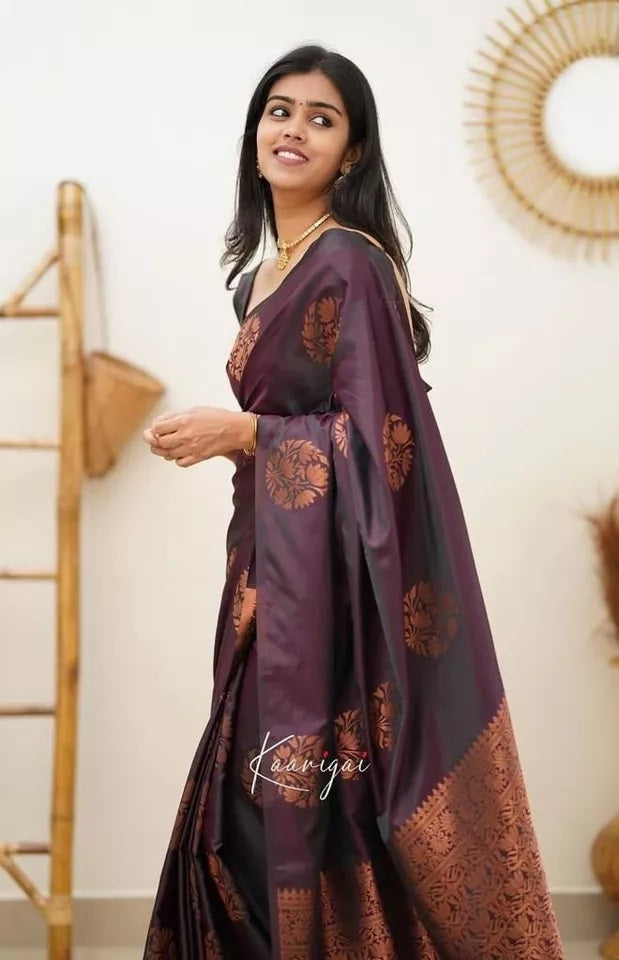 Soft Lichi Silk Rich Pallu Jacquard Work Saree With Blouse