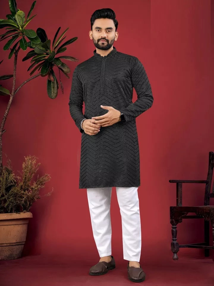 Men's Full Stitched Rayon Viscose Indian Bollywood Ethnic Kurta Pajama Set