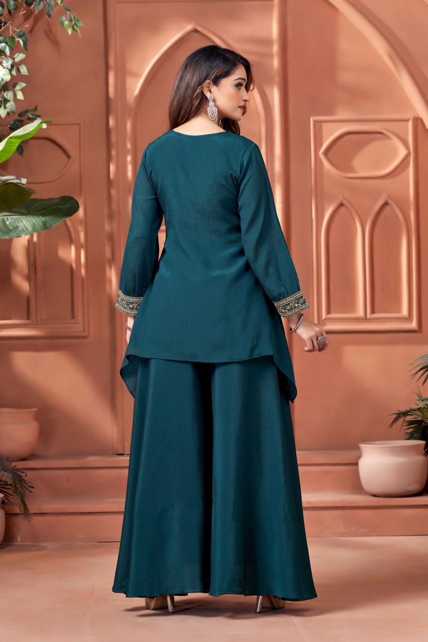 Anaita Teal Readymade Suit with Coding Work