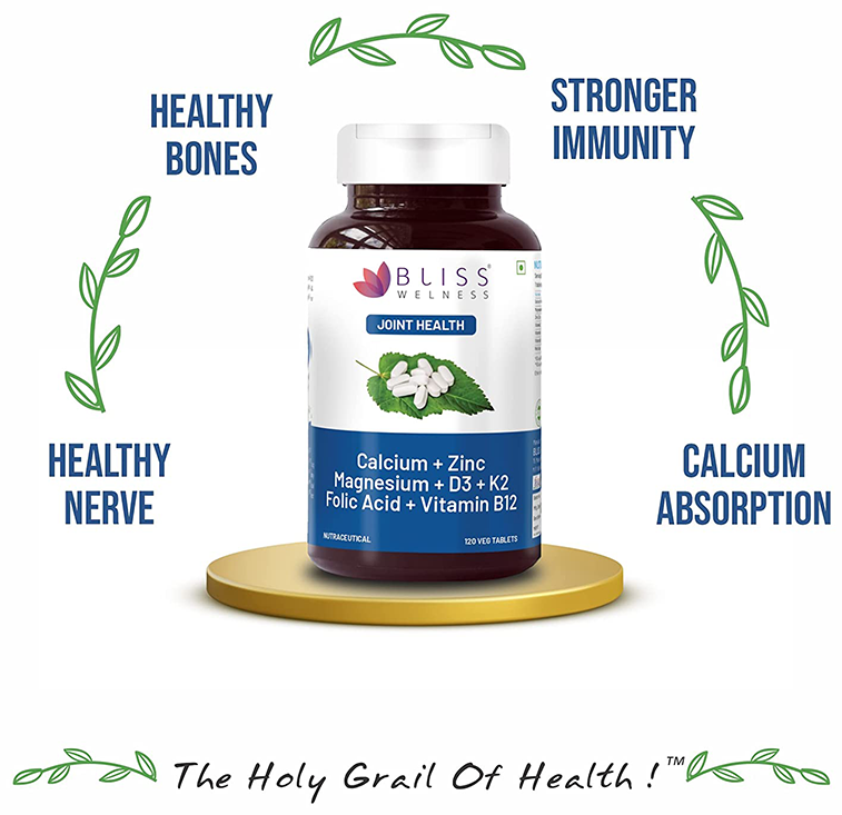 Bliss Welness Joint Health Calcium + Zinc Megnesium + D3 + K2 Veg Tablet
