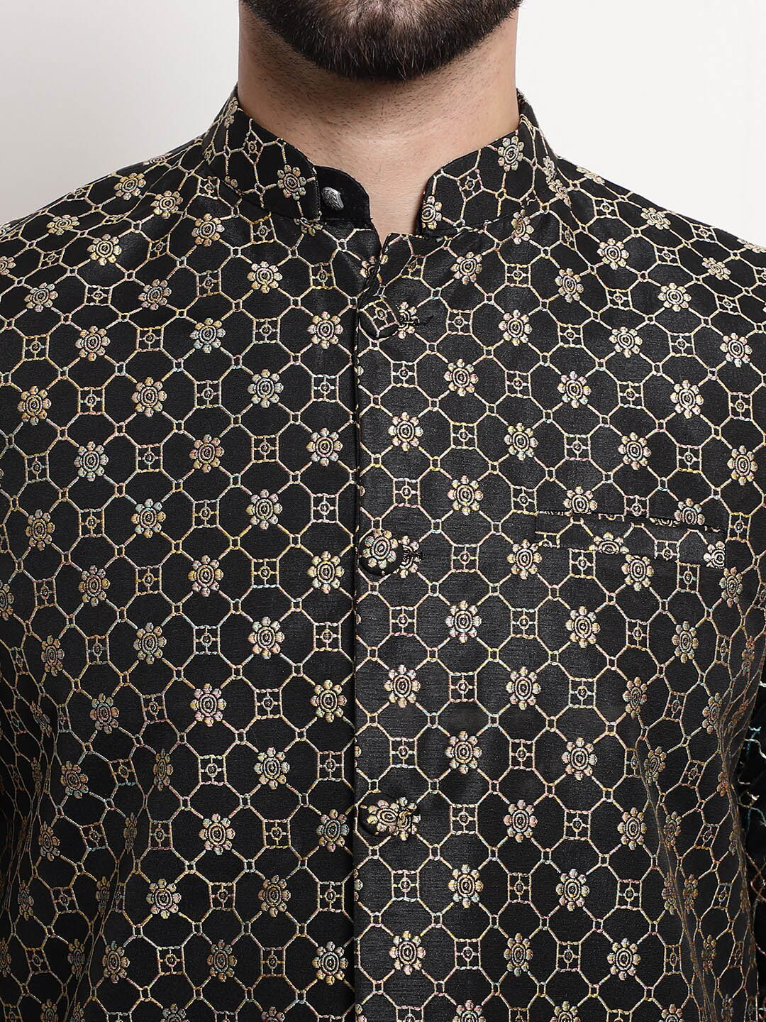Sojanya Ethnic Motifs Woven Design Embroidered Straight Kurta & Churidar With Nehru Jacket