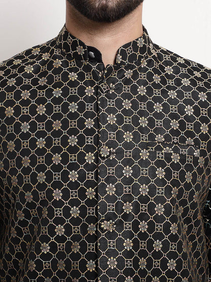 Sojanya Ethnic Motifs Woven Design Embroidered Straight Kurta & Churidar With Nehru Jacket