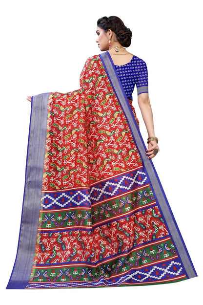 Vamika Red and Blue Linen Jari Border Saree Online At Low Price