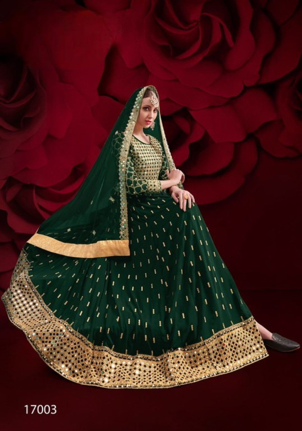 Anaita D Green Silk Anarkali Suit With Embroidery & Stone Work