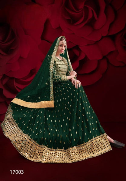 Anaita D Green Silk Anarkali Suit With Embroidery & Stone Work