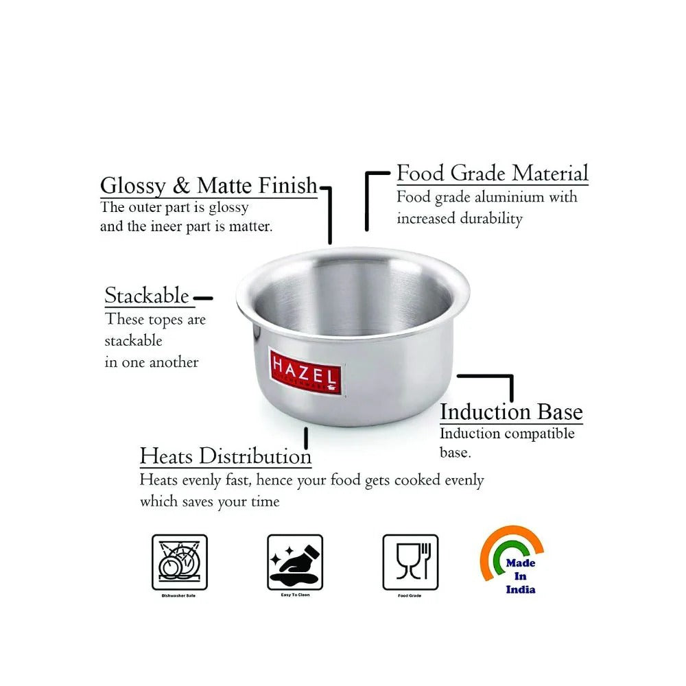 Hazel Aluminium Induction Tope Bhagona with Lid 1100ml Induction Base