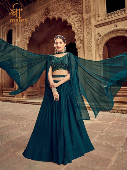 Anaita Teal Green Georgette Lehenga Choli With Hand Work