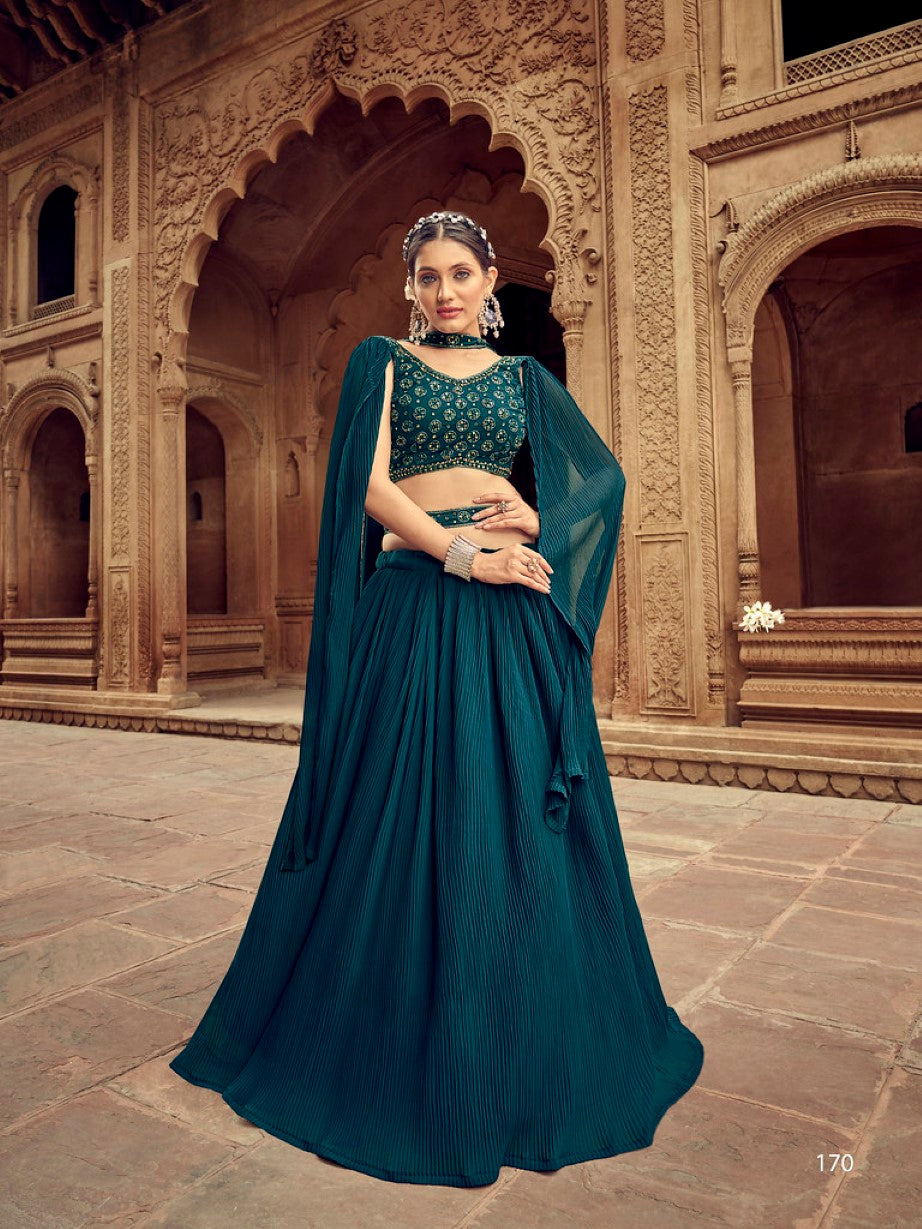 Anaita Teal Green Georgette Lehenga Choli With Hand Work