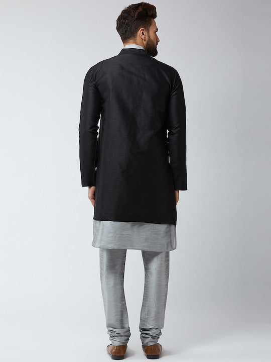 Sojanya Men Grey & Black Self-Design Sherwani Set