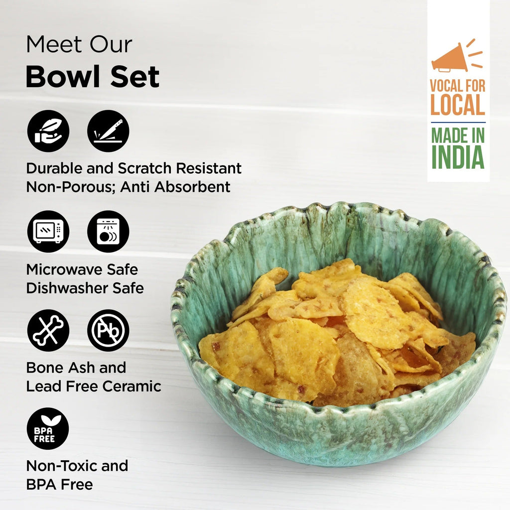 USHA SHRIRAM Ceramic Bowl Set Variant 3 Microwave Safe Chip Resistant Dinnerware