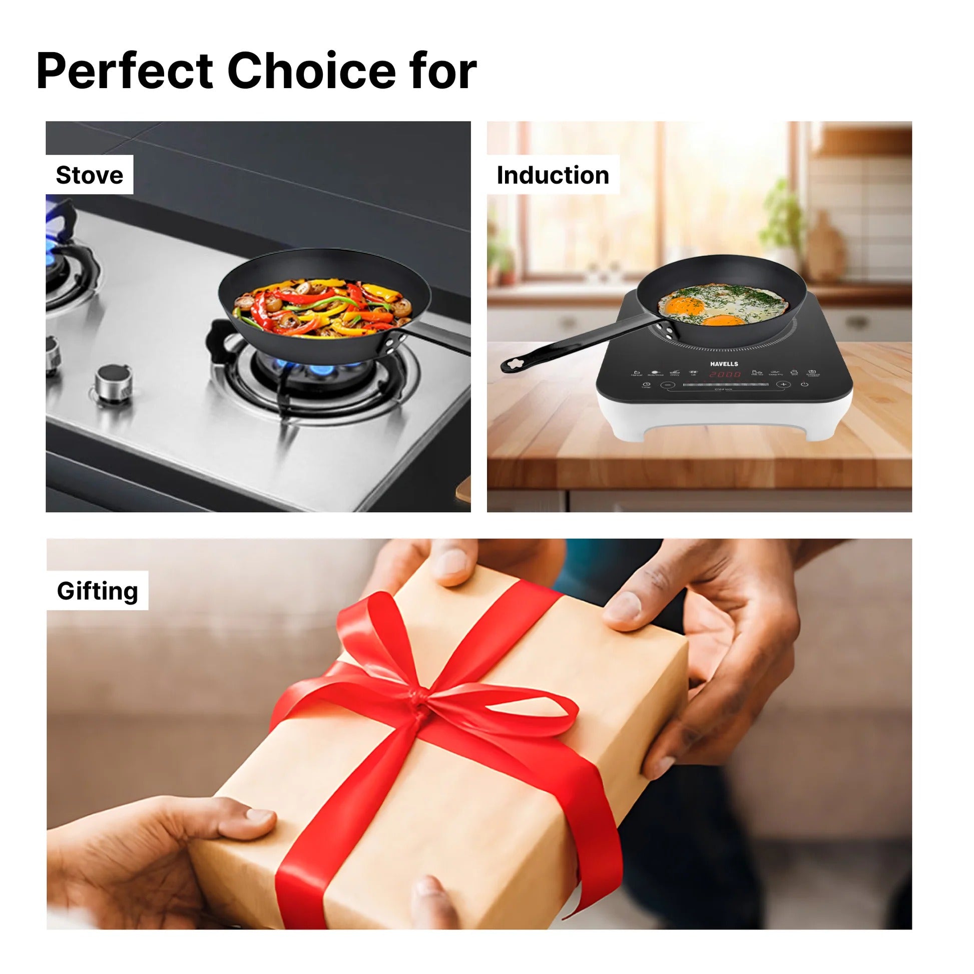UMAI Carbon Steel Pan 28cm Pre-Seasoned Non-Stick Gas Induction Omelette Fish Fry Black