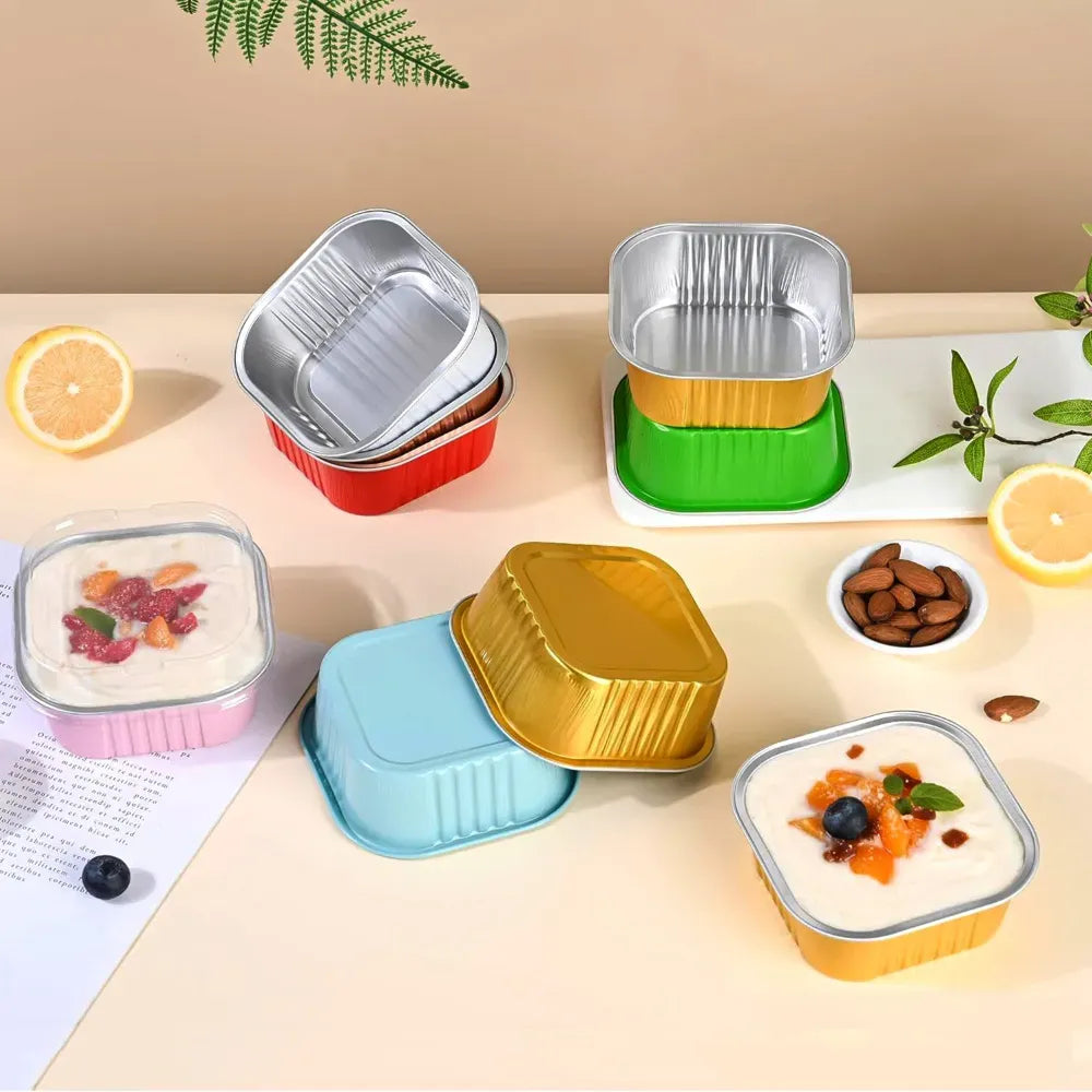 Hazel 110ml Round Aluminium Foil Container Oven Safe Disposable - Square