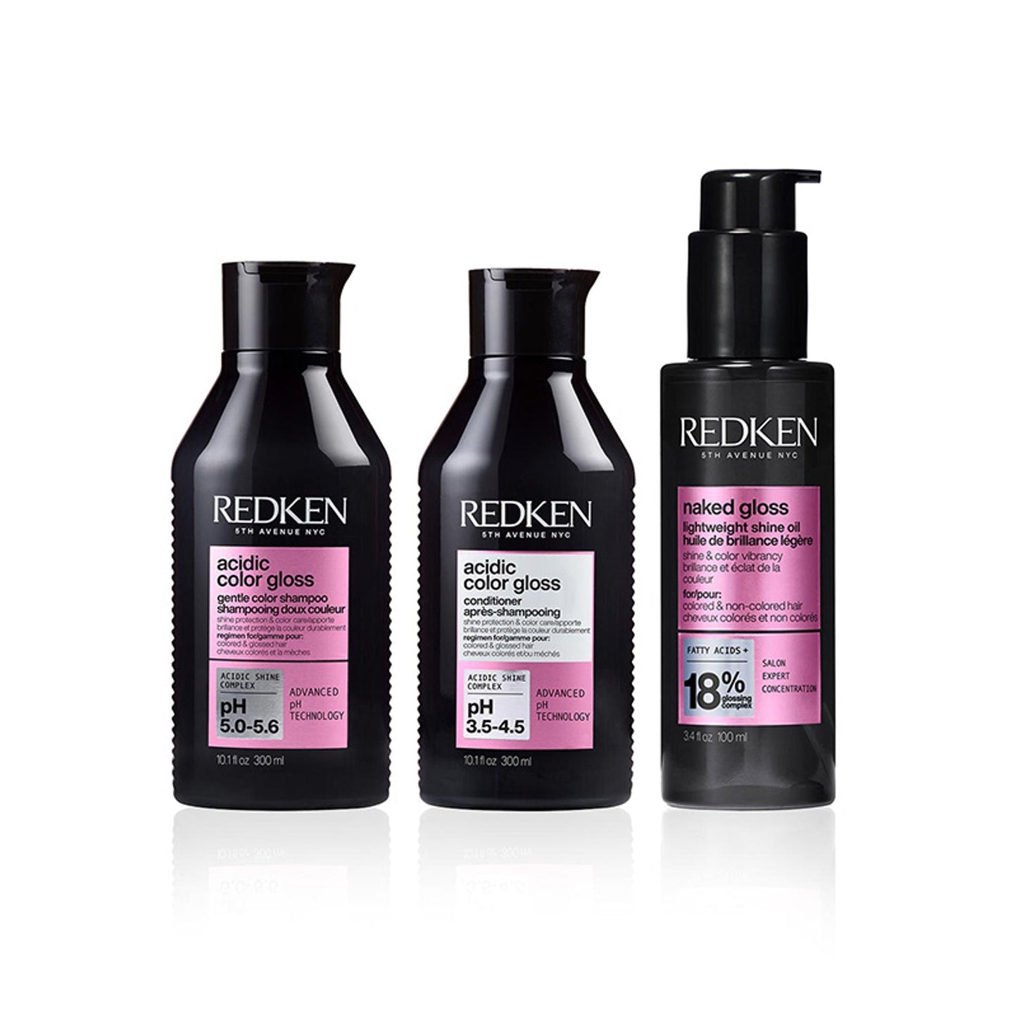 Redken Glossy Hair Combo-Acidic Colour Gloss Sulphate-Free Shampoo, Conditioner & Naked Gloss Serum