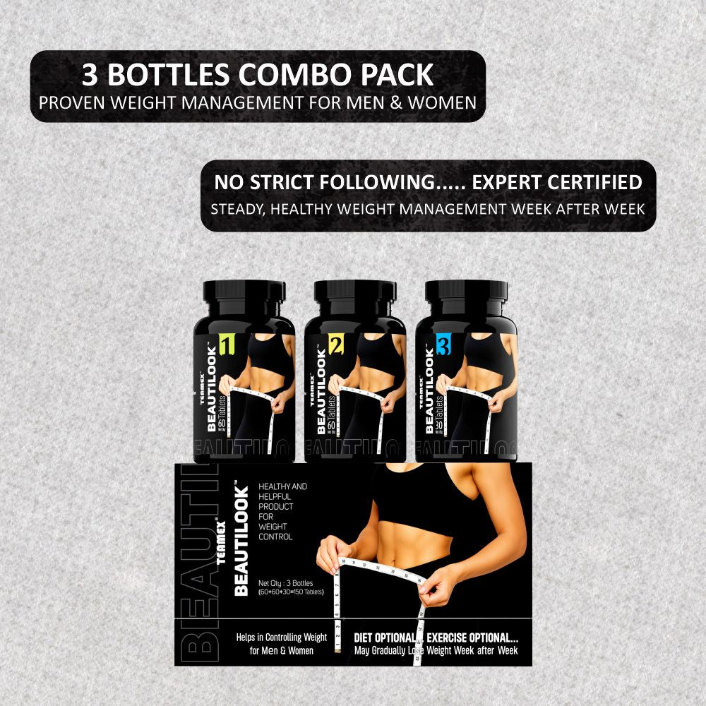 Teamex Beautilook Weight Control Tablets – 3 Bottle Combo (150 Tablets) for Men & Women | Healthy Weight Management Support