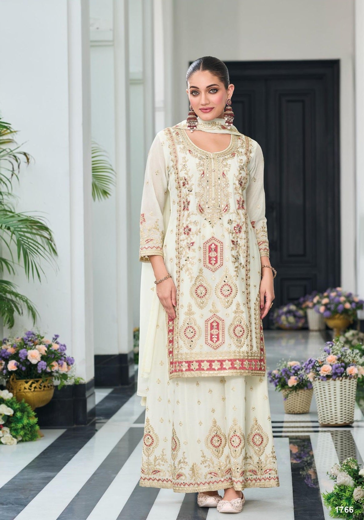 Anaita Off White Heavy Chinon With Embroidery Readymade Sharara Suit