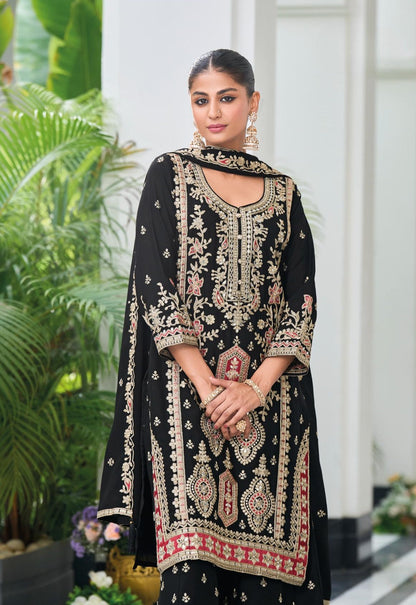 Anaita Black Heavy Chinon With Embroidery Readymade Sharara Suit