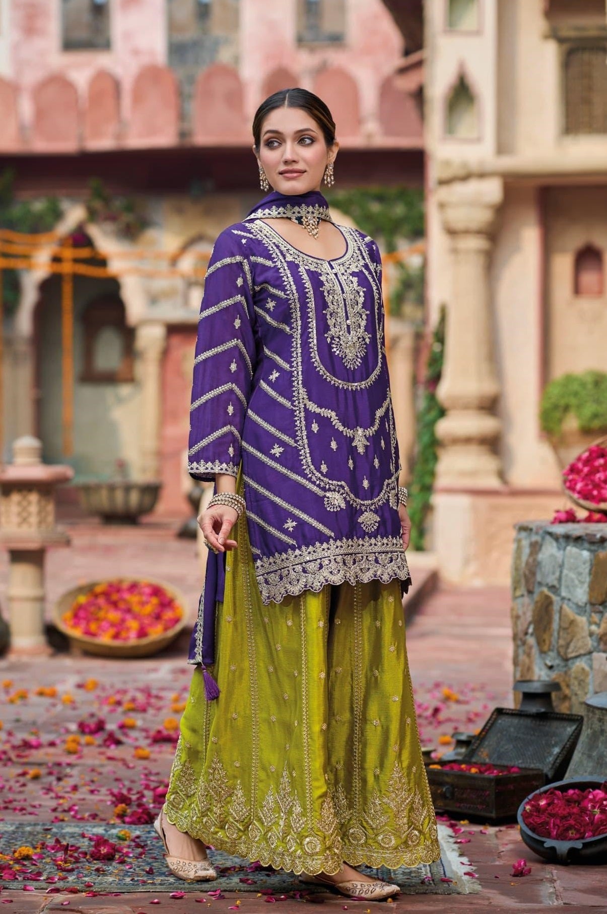 Anaita Purple Premium Embroidered Chinon Readymade Salwar Suit