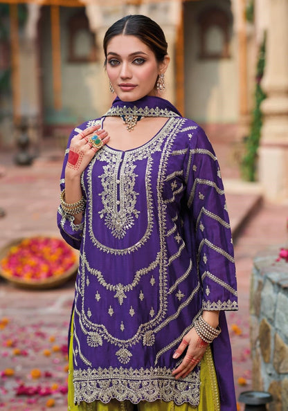 Anaita Purple Premium Embroidered Chinon Readymade Salwar Suit