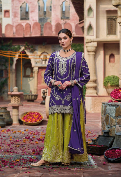 Anaita Purple Premium Embroidered Chinon Readymade Salwar Suit