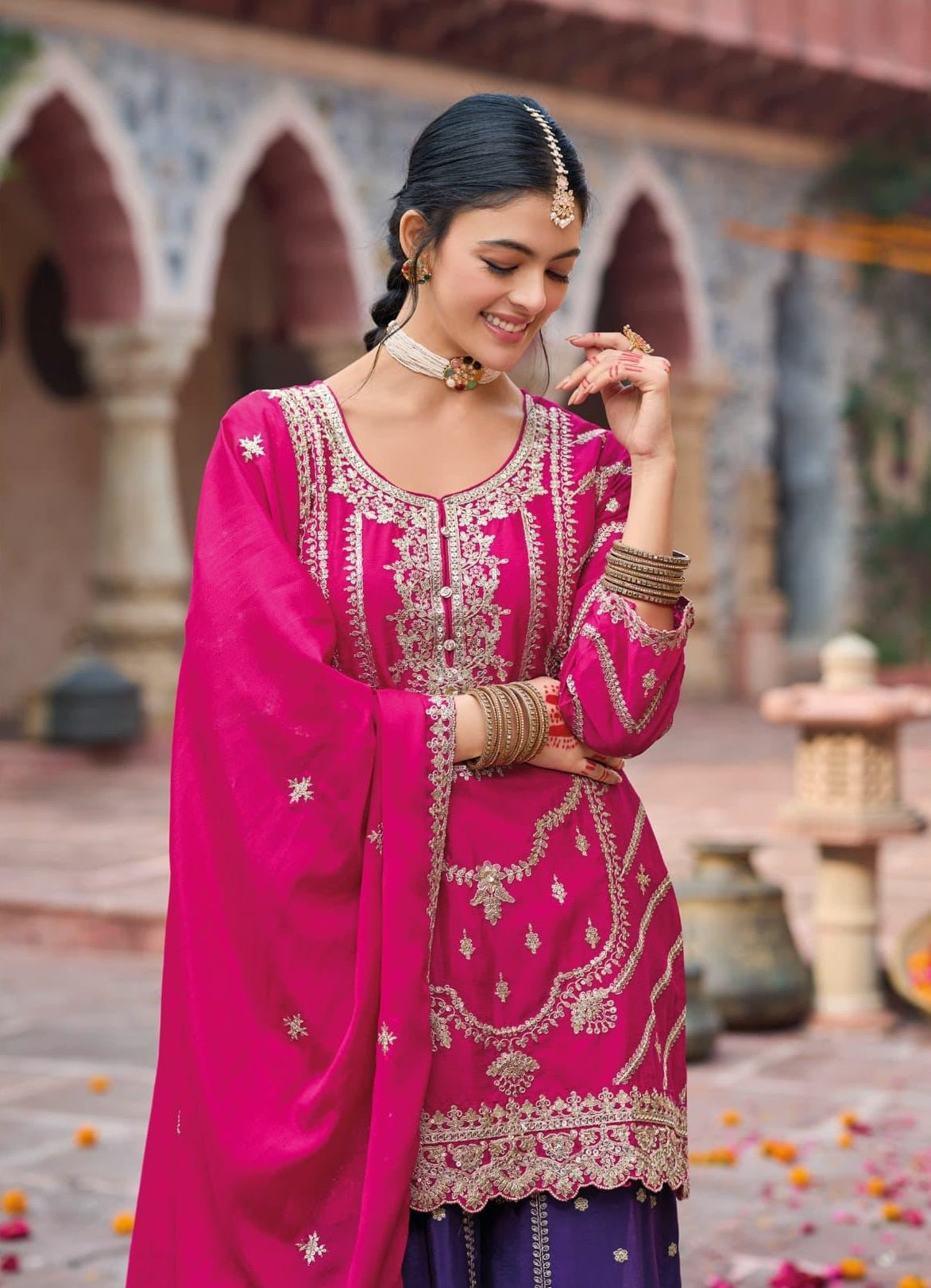 Anaita Rani Pink Premium Embroidered Chinon Readymade Salwar Suit