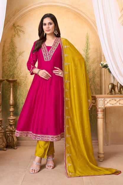 Anaita Pink Yellow Anarkali Readymade Suit with Embroidery Work