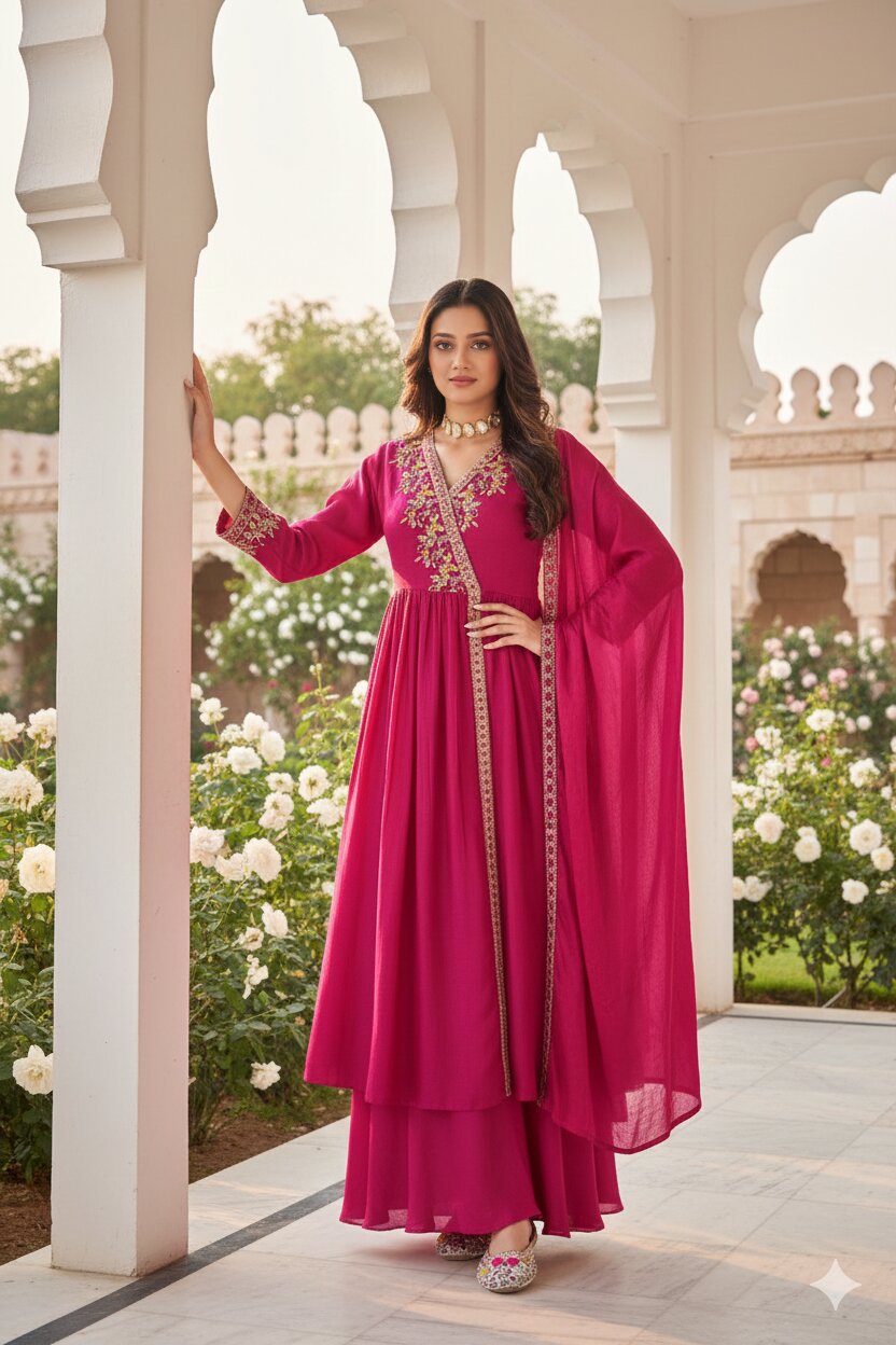 Anaita Pink Anarkali Readymade Suit with Embroidery Work