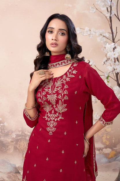 Anaita Pink Vichitra Silk Readymade Suit with Coding Work