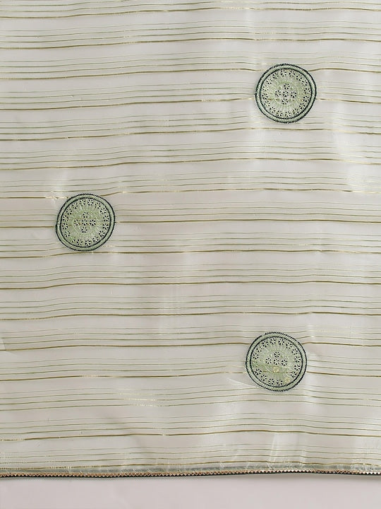 Fabmora Striped Woven Design Embroidered Organza Saree