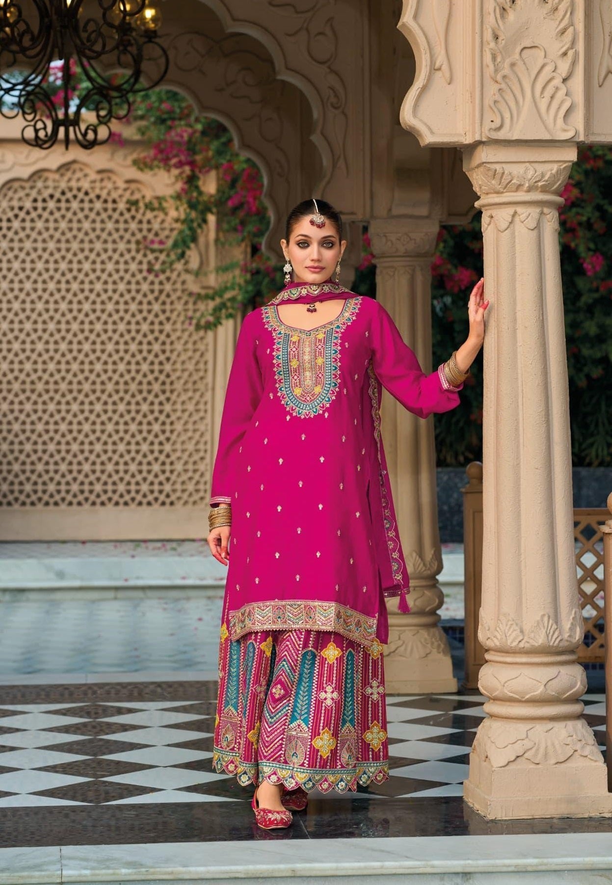 Anaita Dark Pink Premium Embroidered Chinon Readymade Salwar Suit