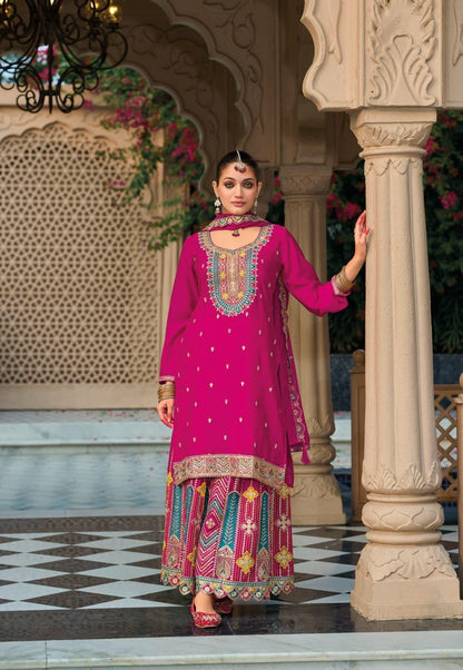 Anaita Dark Pink Premium Embroidered Chinon Readymade Salwar Suit