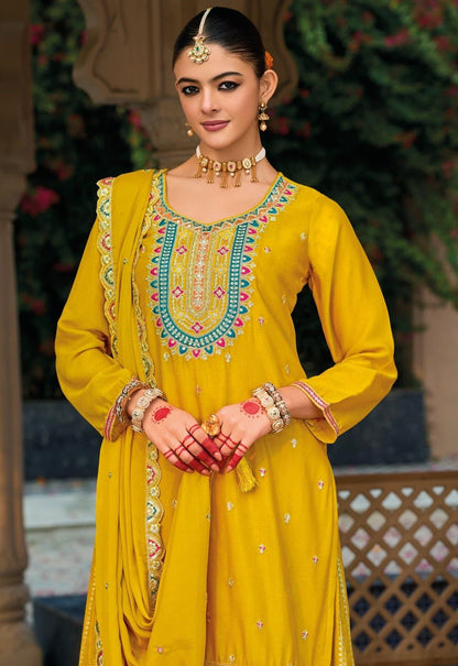 Anaita Yellow Premium Embroidered Chinon Readymade Salwar Suit