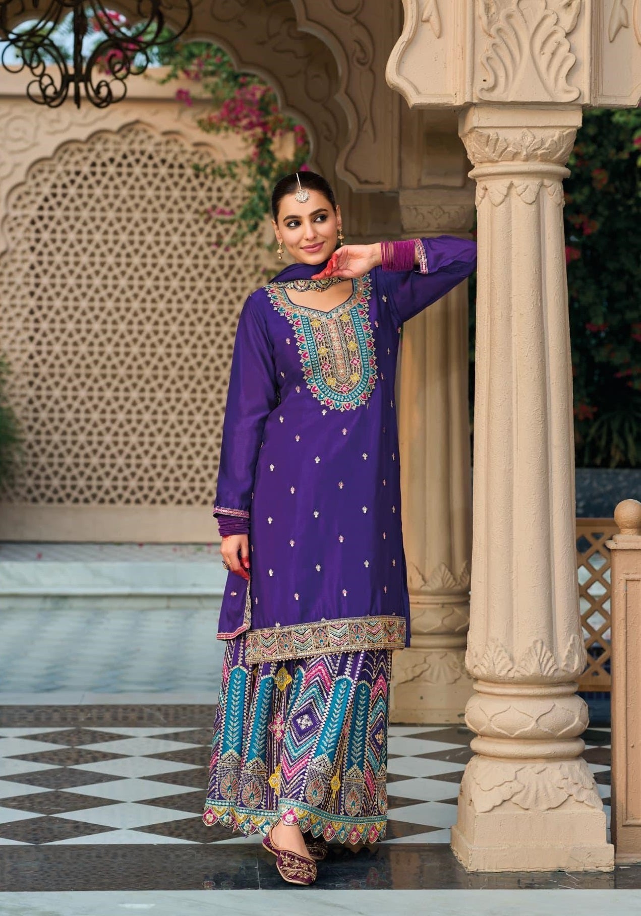 Anaita Purple Premium Embroidered Chinon Readymade Salwar Suit