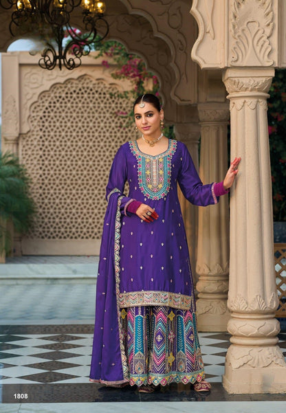 Anaita Purple Premium Embroidered Chinon Readymade Salwar Suit