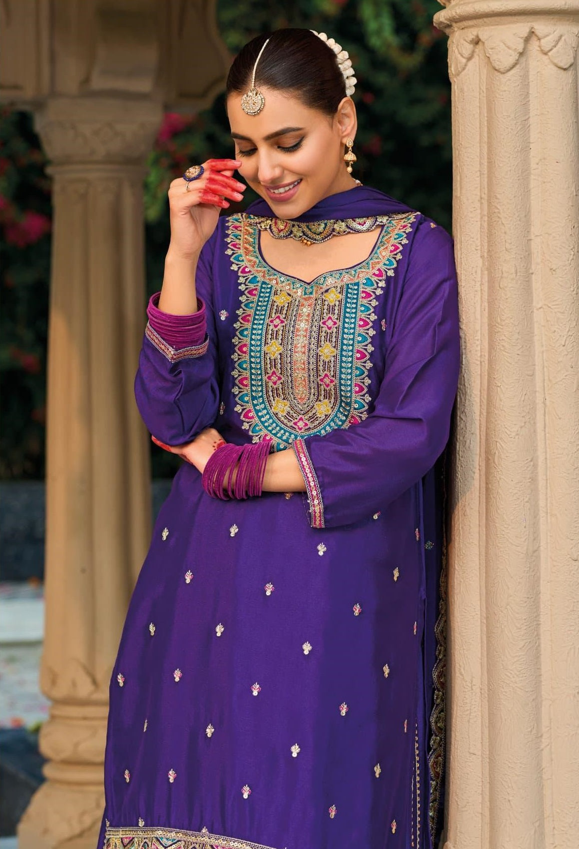 Anaita Purple Premium Embroidered Chinon Readymade Salwar Suit