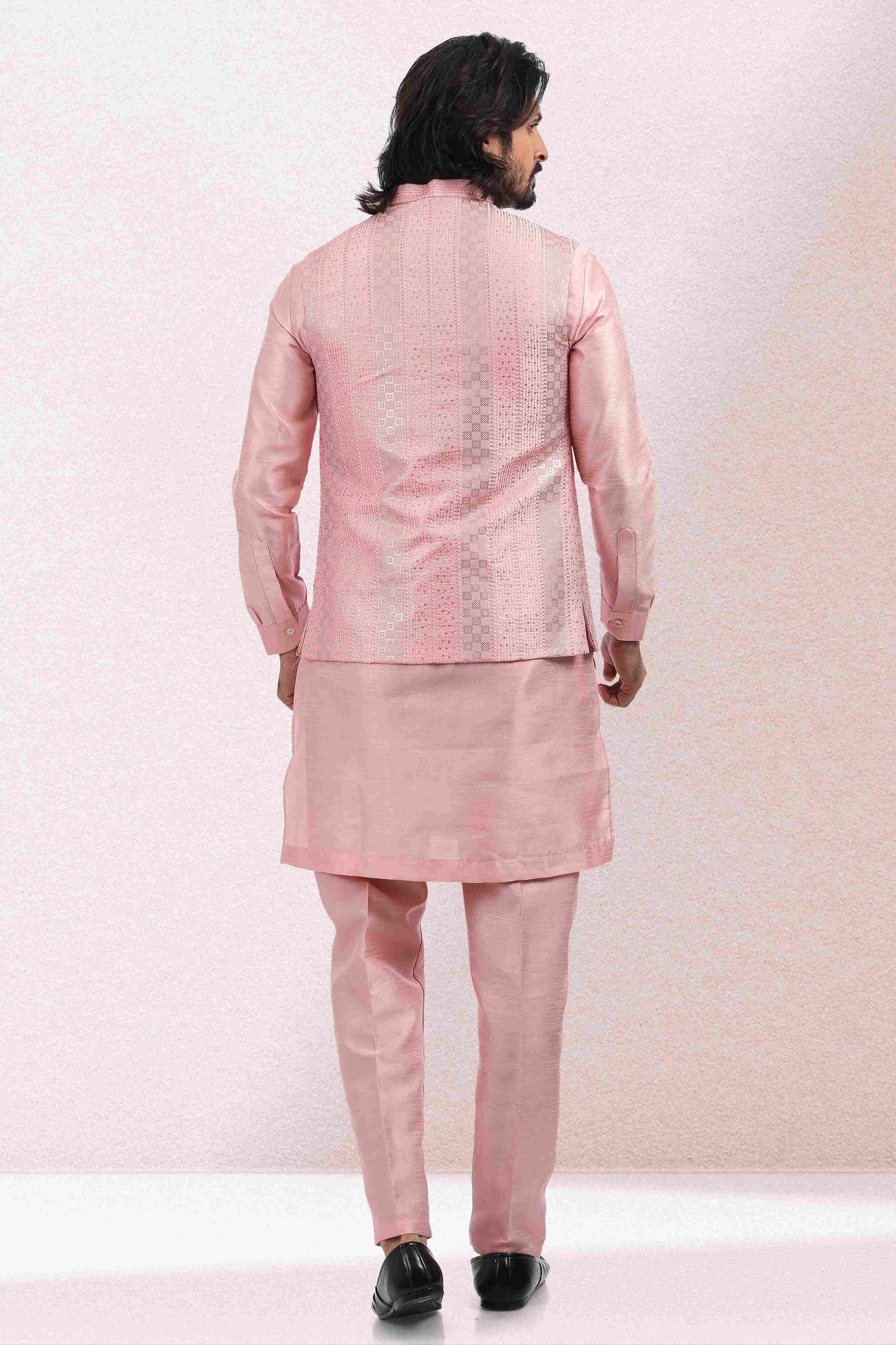 Raivat Ethnic Art Banarasi Silk Thread Work 3 Pics Jacket Set In Pink Colour