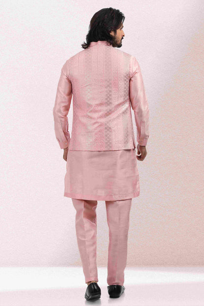 Raivat Ethnic Art Banarasi Silk Thread Work 3 Pics Jacket Set In Pink Colour