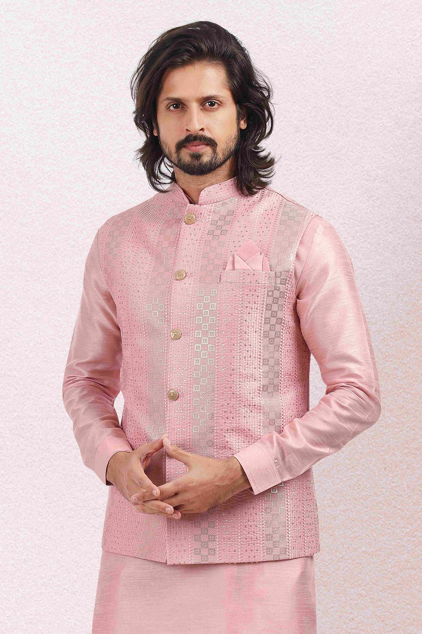 Raivat Ethnic Art Banarasi Silk Thread Work 3 Pics Jacket Set In Pink Colour