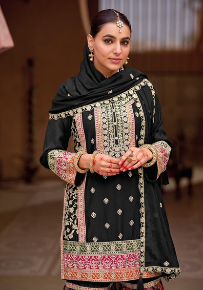 Anaita Black Chinon Embroidered Readymade Salwar Suit