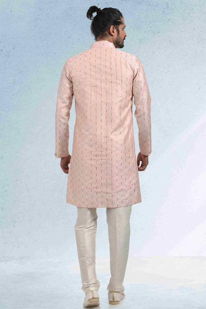Raivat Ethnic Art Banarasi Silk Thread Work 3 Pics Jacket Set In Peach Colour