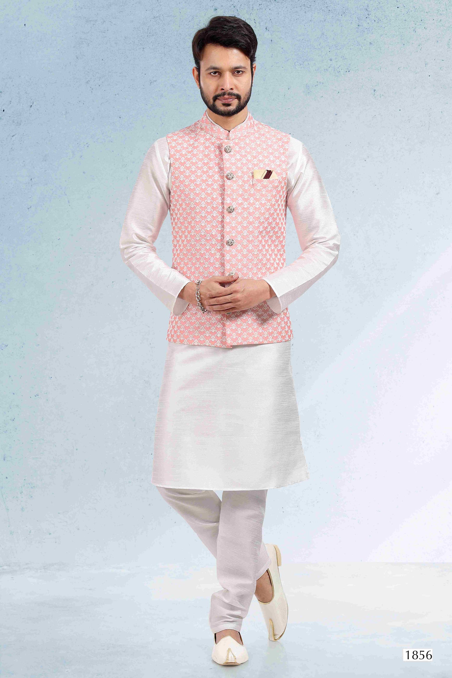 Raivat Ethnic Art Banarasi Silk Thread Work 3 Pics Jacket Set In Peach Colour