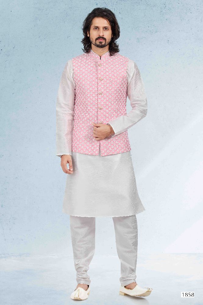 Raivat Ethnic Art Banarasi Silk Thread Work 3 Pics Jacket Set In Pink Colour