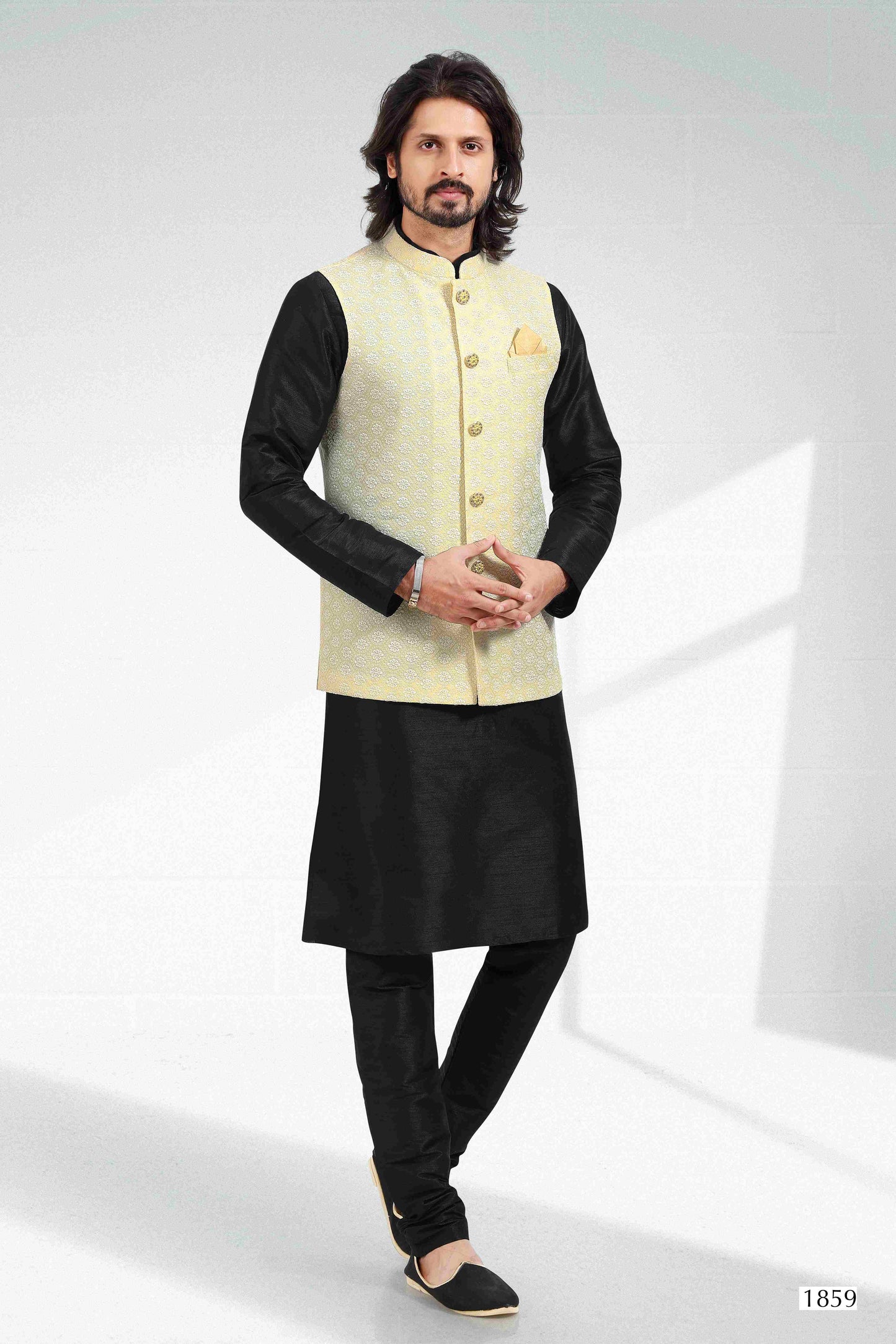 Raivat Ethnic Art Banarasi Silk Thread Work 3 Pics Jacket Set In Yellow Colour