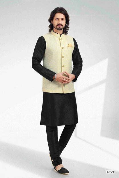 Raivat Ethnic Art Banarasi Silk Thread Work 3 Pics Jacket Set In Yellow Colour