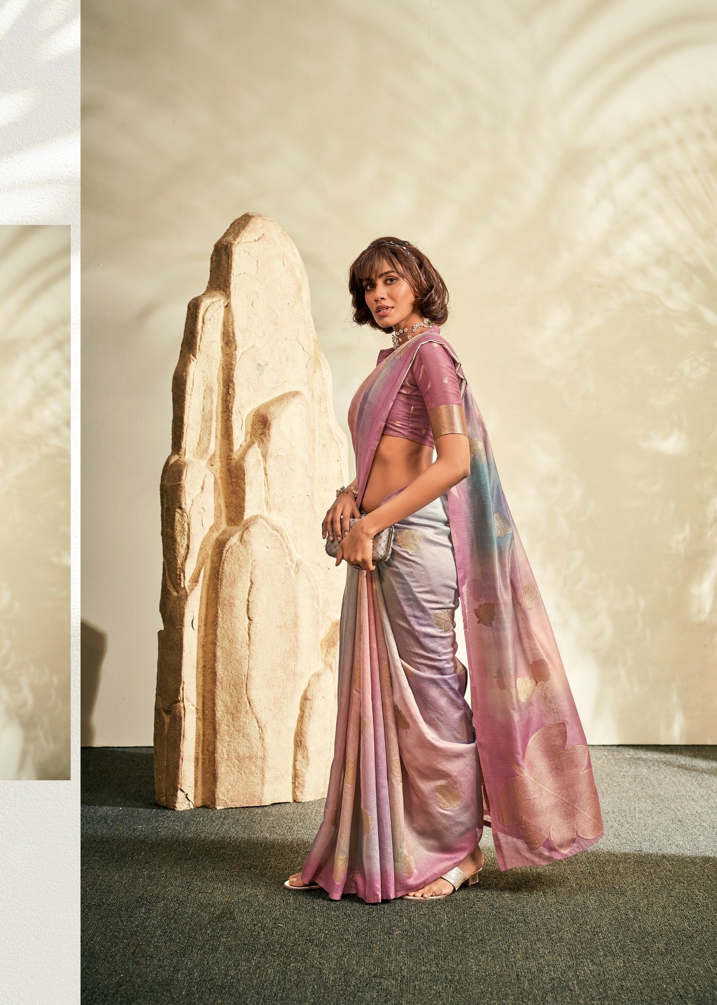 Anaita Purple Printed Handloom Khadi Silk Silk Saree With Blouse
