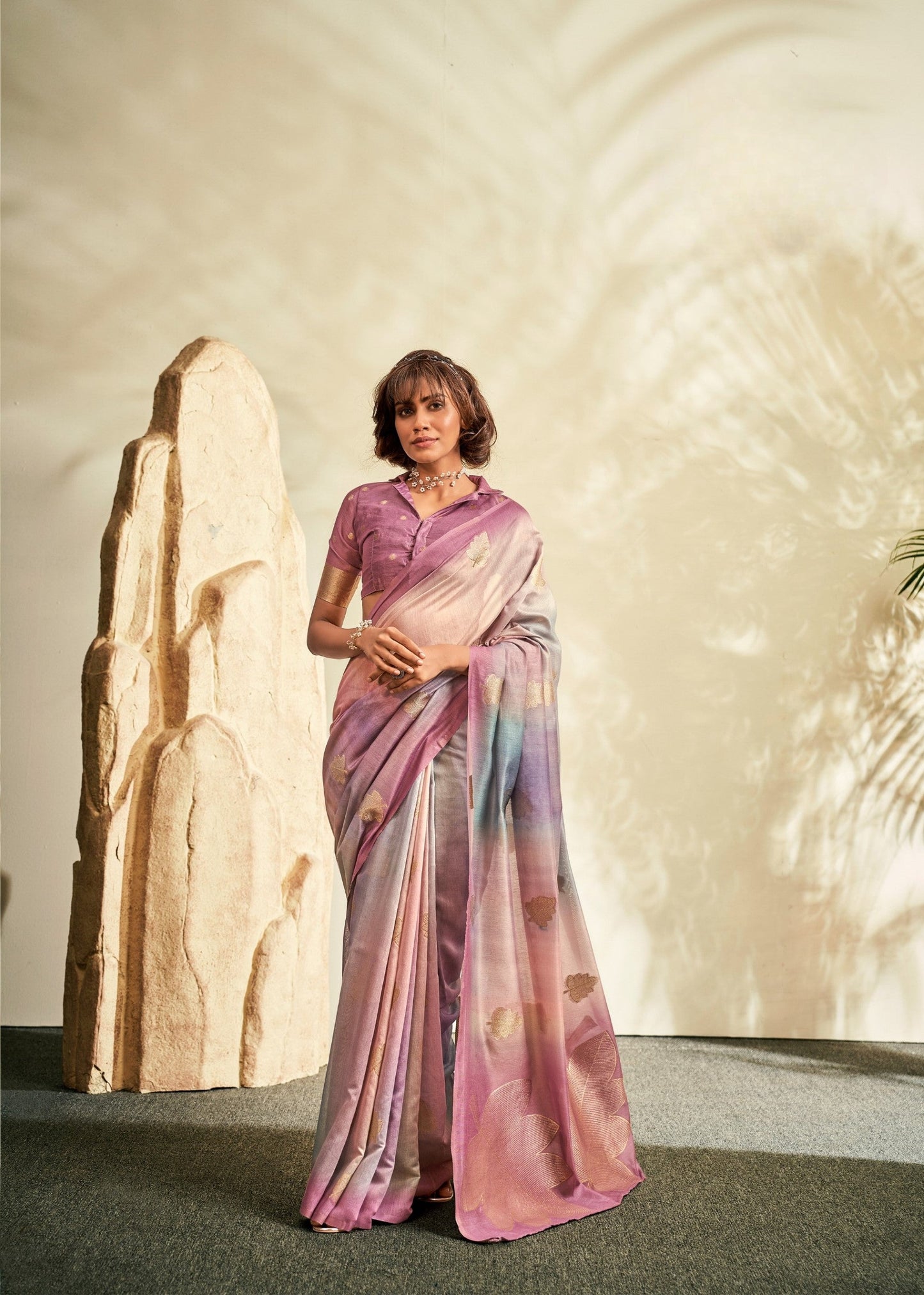 Anaita Purple Printed Handloom Khadi Silk Silk Saree With Blouse