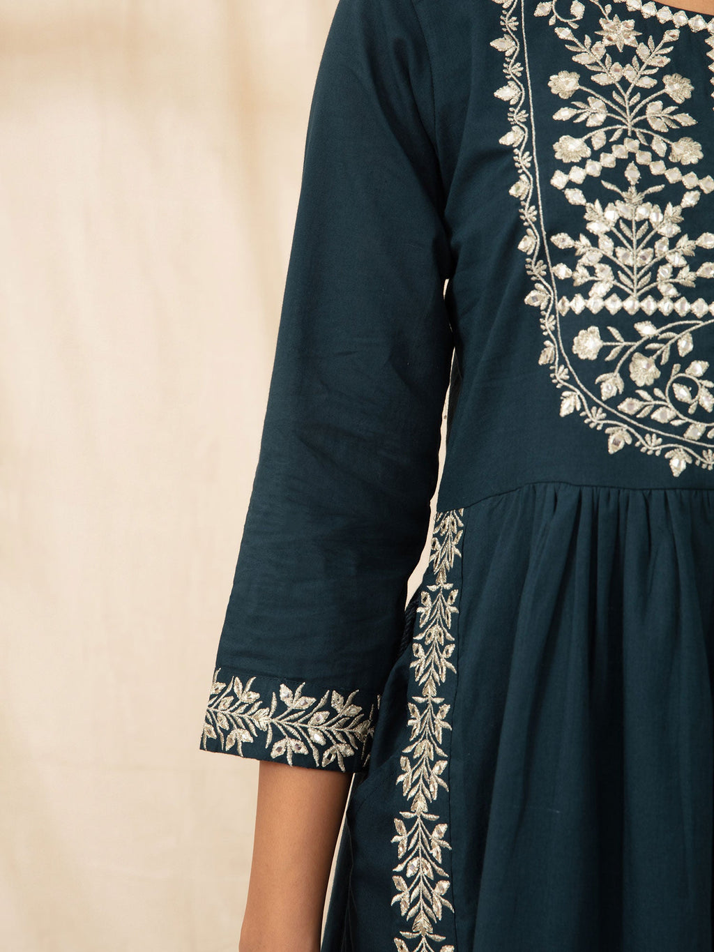 Likha Navy Embroidered Naira Cut Co-ord Set LIKSKD72 (Set of 2) - M