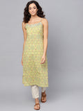 Anayna Women Green & Off-White Printed Straight Kurta